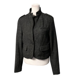 American Eagle Gray Tweed Wool Blend Cropped Blazer Jacket Size Small